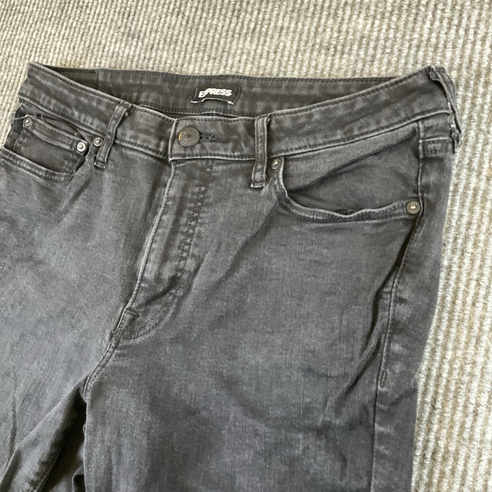Express Jeans Slim Straight Mens Size 34x30 Black Denim Stretch (Fits‎ 34x27 in)